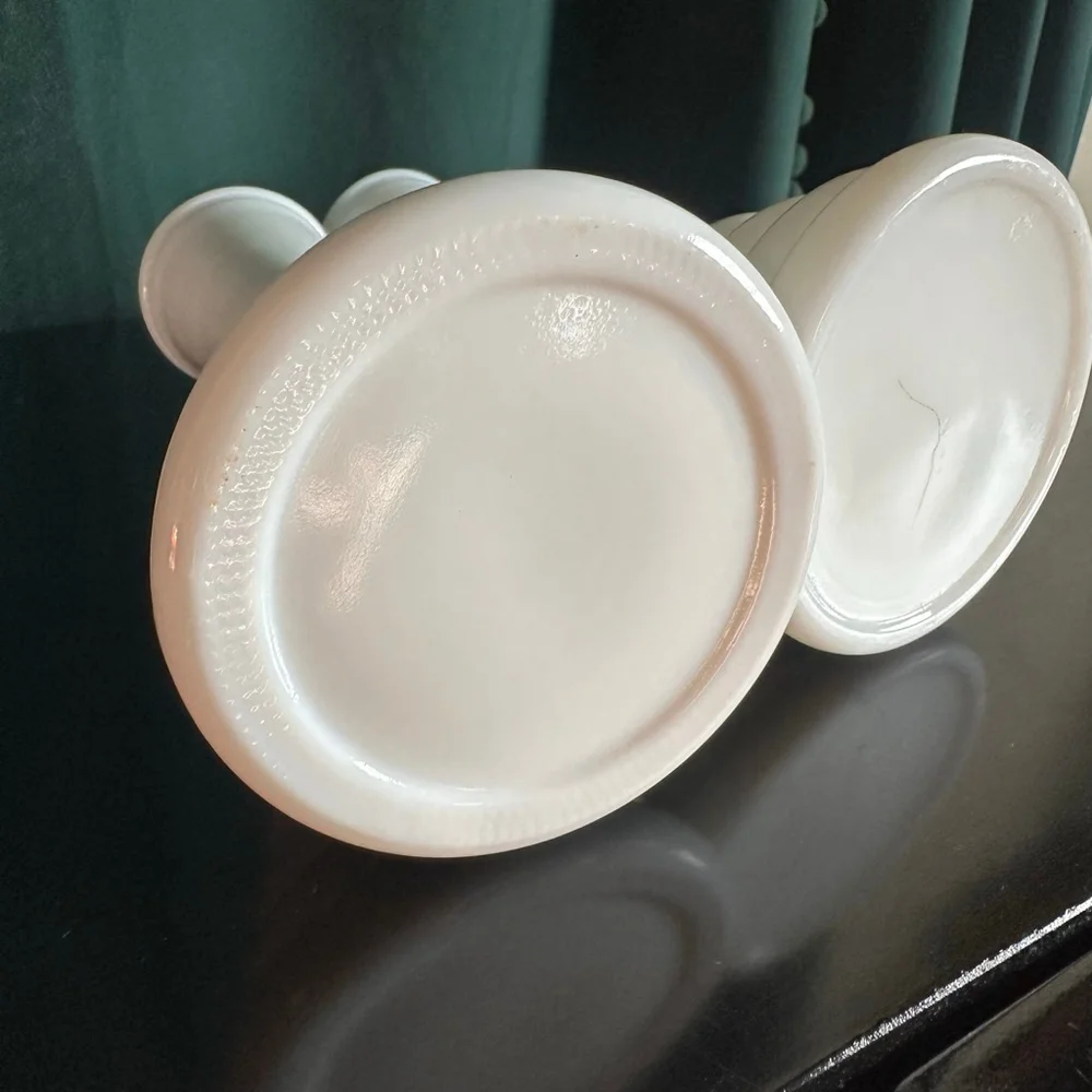 Vintage Randall White Milk Glass Bud Vases, Beehive Ringed BaseSet of 2